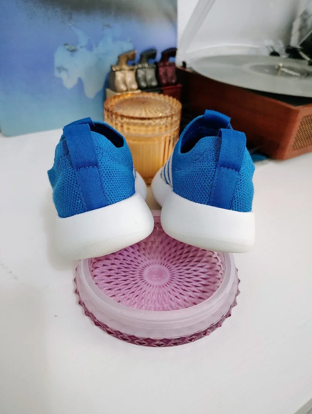 ADIDAS Bubblecomfy Blue Slip-On Knit Sneakers Bright Royal / Cloud White Size 9k - Picture 6 of 8